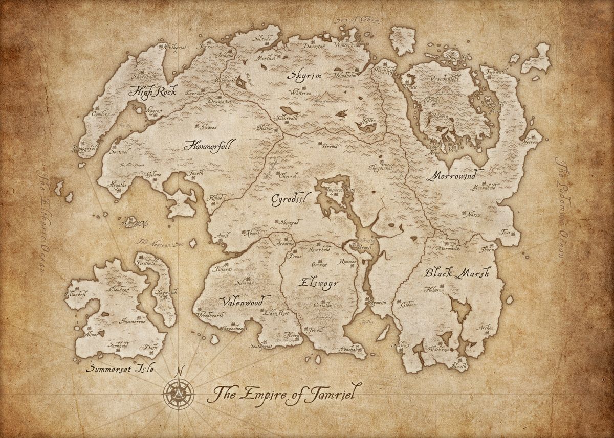 The setting that started this rabbit hole of mine, Tamriel from Bethesda's Elder Scrolls series. Copyright Bethesda Softworks.